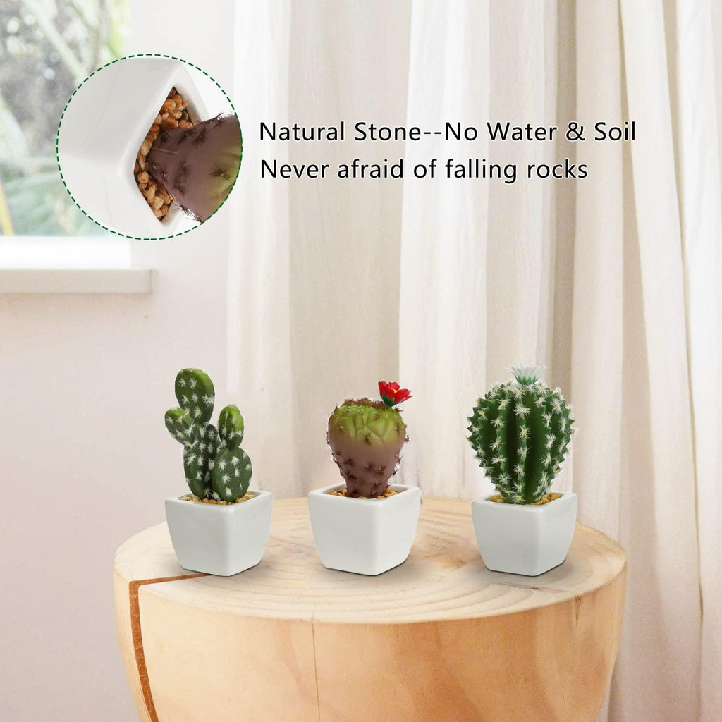 Mini Artificial Cactus Plants in Ceramic Pots 6 Pcs Potted Faux Succulents in Pots Fake Potted Plants Cactus Decor Small Artificial Plant for Home Decor Indoor Office Desk Tabletop Shelf