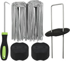 BDS-HOME 100sets Heavy Duty Garden Landscape Staples and Fixing Gasket with 1pc Pick Hook, 11 Gauge U Shaped Lawn Staples for Irrigation Hoses, Yard Weed Barrier, Fences and Tents, Decorations Fixed