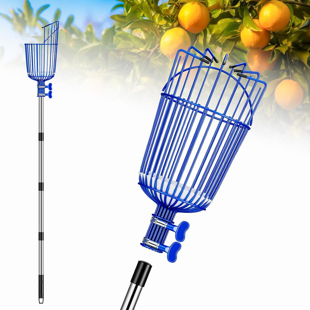 Fruit Picker Pole with Basket Segmented Fruit Picker Pole Tool for Apple Avocado Cherry Lemon Mango Orange Peach Picking(40-160")