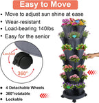 Vertical Planter, 7 Tier Stackable Strawberry Planter with Garden Tool Set, Movable Indoor/Outdoor Garden Herb Pot for Growing Vegetables and Succulents, Dark Gray