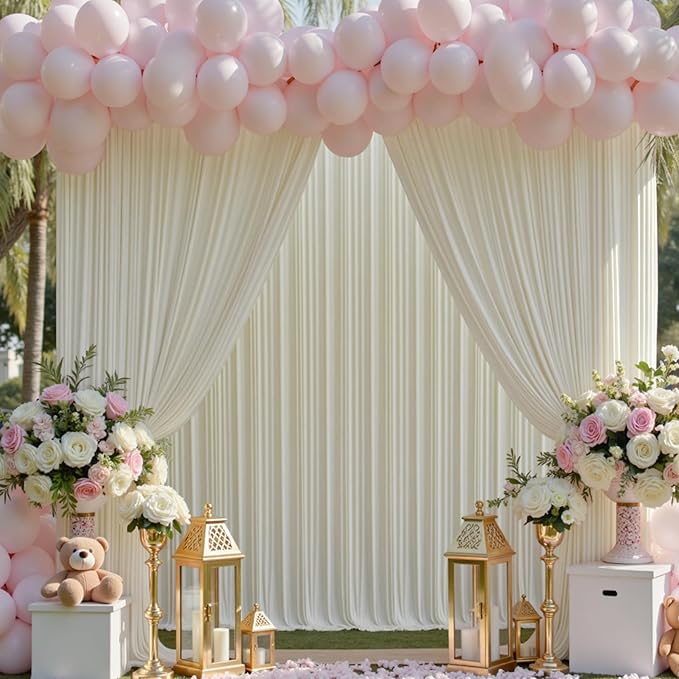 50ft x 15ft Ivory Wrinkle Free Backdrop Curtains for Parties,Silky Polyester Fabric Wedding Ceiling Drapes, 10 Panels 15ft Photo Back Drop Drapes for Baby Shower Photography Stage Background Cloth
