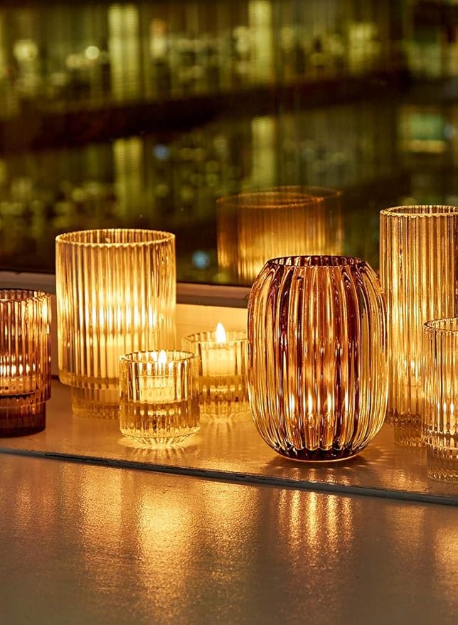 Serene Spaces Living Set of 4 Tall Clear Ribbed Glass Votive Holder, Perfect for Weddings and Home Décor, Measures 6.25" Tall and 2.25" Diameter