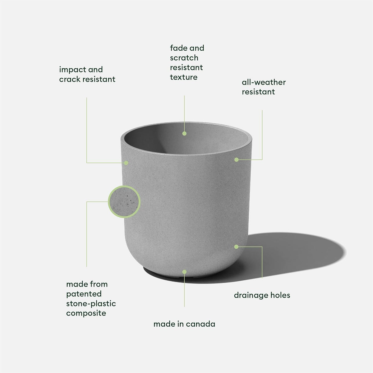 Veradek Mason Series Lima Planter - Round Planter for Indoor or Outdoor Porch/Garden | Made from Plastic-Stone Composite with Drainage Holes | Modern Décor for Succulents, Flowers, Small Plants