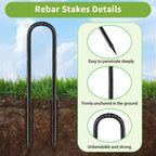 Rebar-Stakes-12-Inch, Ground Stakes Heavy Duty U-Hook Black Coated Anti-Rust Heavy Duty Ground Anchors for Garden Dog Fence Chicken Coop Christmas Decorations Deer Fence 12pcs