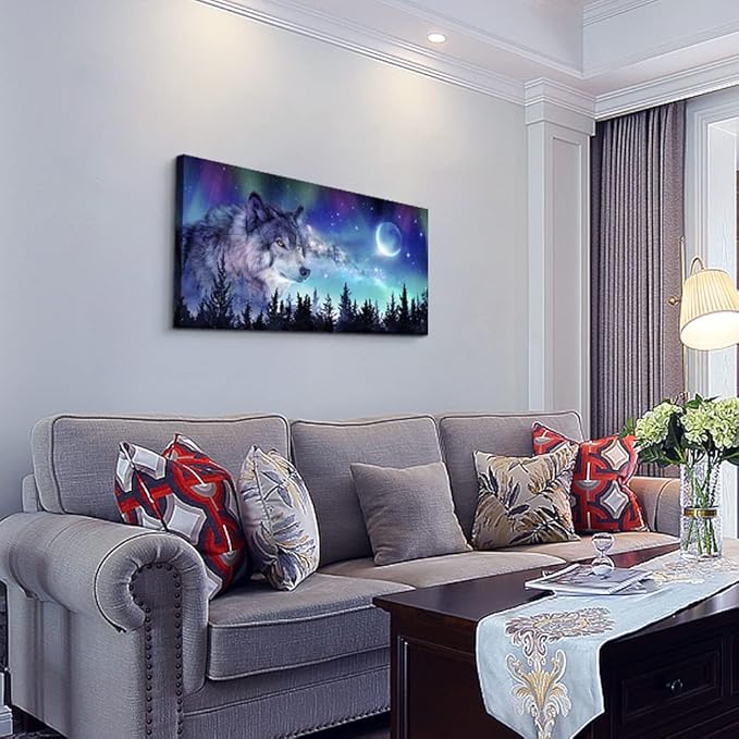 MHARTK66 Canvas Wall Art For Living Room Large Decor Paintings Bedroom Modern Family Decorations Office Abstract Aurora Scenery Wolf Pictures Artwork Posters Home Decoration