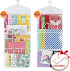 ProPik Hanging Double Sided Gift Bag Storage Organizer with Multiple Front and Back Pockets - Organize Your Gift Wrap, Tissue Paper, and Paper Bags 38 x 16 Inch PVC (White)