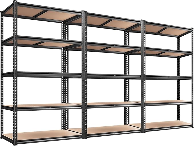 TigerParty 2020LBS Garage Shelving Units, 5-Tier Storage Shelves Heavy Duty, Adjustable Metal Organizer Utility Rack for Kitchen, Closet, Warehouse, Pantry, 72" H x 35.55" W x 16" D, 3PCS