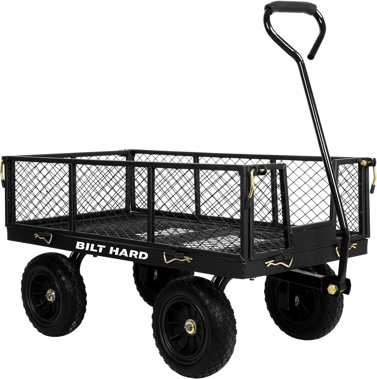 BILT HARD 10" Flat Free Tires Heavy Duty Garden Cart with 180° Rotating Handle and Removable Sides, 4 Cu.Ft 880 lbs Capacity Utility Steel Wagons for Outdoor, Yard