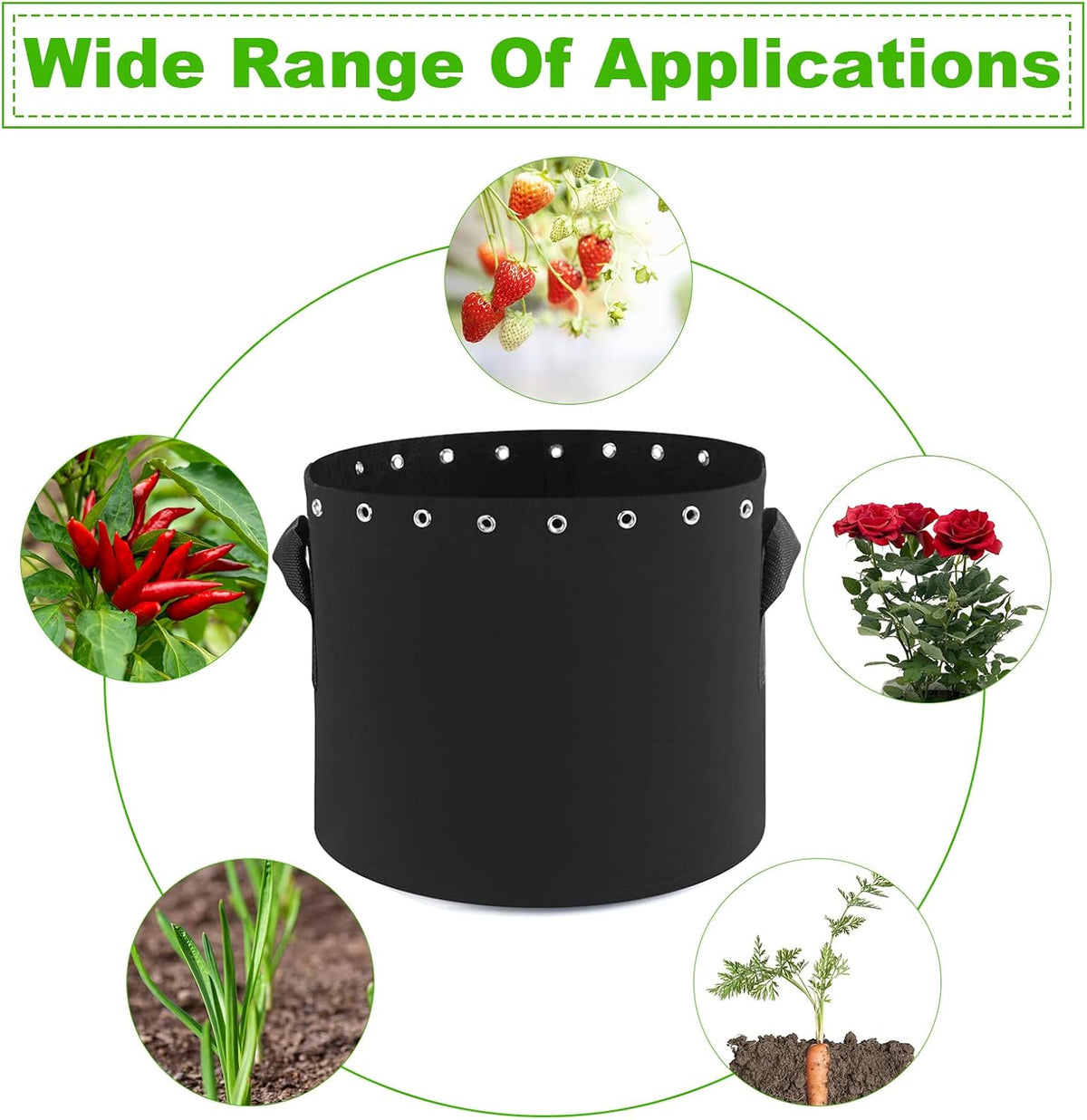3 Gallon Plant Grow Bags 5-Packs with Holes,Thichkened Non-Woven Aeration Fabric Pots with Handles - Reinforced Weight Capacity