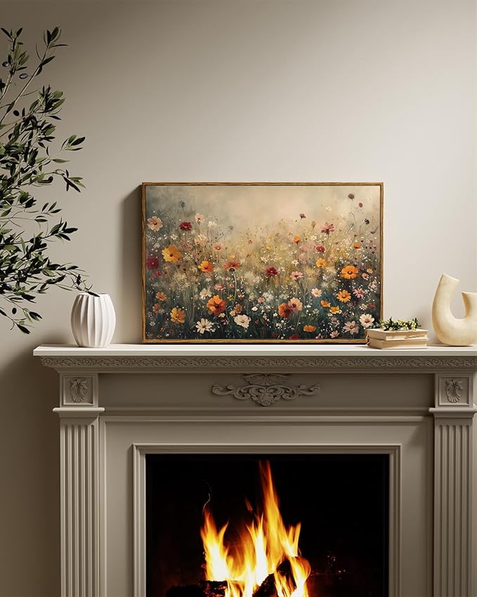 InSimSea Framed Canvas Wall Art Vintage Decor, Wall Decor for Living Room Bedroom Office Bathroom, Large Nature Landscape Flower Wildflower Oil Painting Prints, Home Decorations, 16x24inch