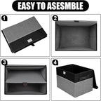 Large 22 Quart Linen Fabric Foldable Storage Bin Cube Organizer Basket with Flip-Top Lid & Handles, Clothes Blanket Box for Home, Office, Closet, Black & Gray, 4 Pack 14.6 x 9.5 x 9.5