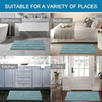 H.VERSAILTEX Bathroom Rugs Bath Rugs for Bathroom Non Slip Bath Mats Extra Thick Chenille Striped Rug 17" x 24" Absorbent Soft Shaggy Washable Dry Fast Bath Mats for Bath Room Floor - Aqua Haze