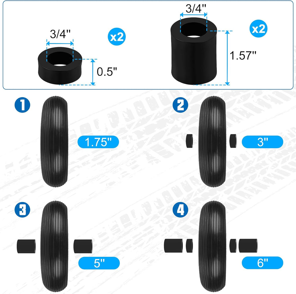 4.00-6 Flat Free Wheelbarrow Tires and Wheels, 13 Inch Wheelbarrow Tires with 5/8" or 3/4" Bearings, 1.75'' Centered Hub Hand Truck Solid Wheels Replacement for Hand Trucks, Dolly Trolleies