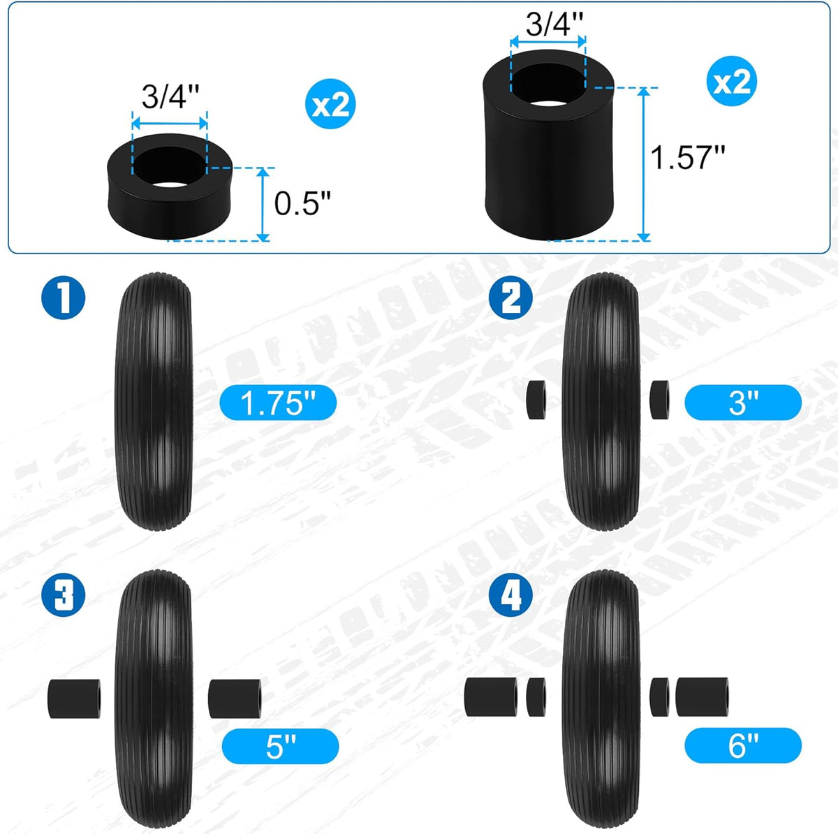 4.00-6 Flat Free Wheelbarrow Tires and Wheels, 13 Inch Wheelbarrow Tires with 5/8" or 3/4" Bearings, 1.75'' Centered Hub Hand Truck Solid Wheels Replacement for Hand Trucks, Dolly Trolleies