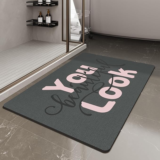 MontVoo-Bath Mat-Bathroom Mat Rug Non Slip Super Absorbent Stain Resistant Quick Dry Thin Bathroom Rug-Bath Mats for Bathroom Floor Bathtub Vanity-Bathmat Bath Rug Easy Care 17"x27" Pink