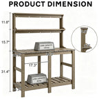Polyhouz Outdoor Potting Bench with 3 Tier, All-Weather Patio Potting Table with Tool Hooks, HDPE Gardening Table for Backyard, Garden, Brown