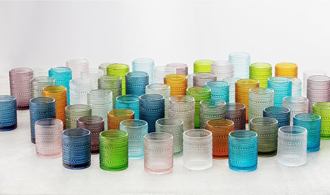 Fortessa Jupiter Beaded Hobnail Glass, 13 Ounce Iced Beverage (Set of 4), Pink