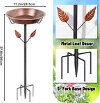 37.8In Metal Bird Bath for Outside, Vintage Birdbaths Removable Feeder Bowl with 5 Prongs Base Stake, Easy to Clean Birdfeeder for Outdoors Garden Yard Lawn Decor(Vintage Brown, Leaf)