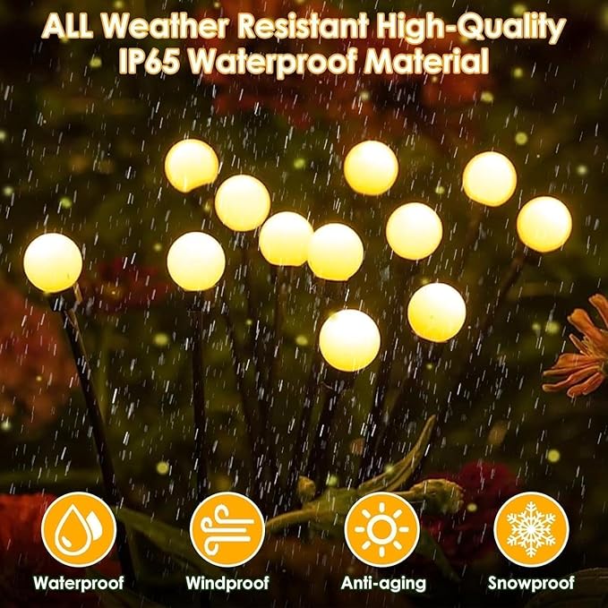 Solar Garden Lights, 8 Pack 64LED Solar Firefly Lights, Waterproof Garden Light Outdoor with 2 Lighting Modes, Swaying Light for Outside Yard, Walkway, Patio, Lawn, Flower Bed Decoration (Warm White)