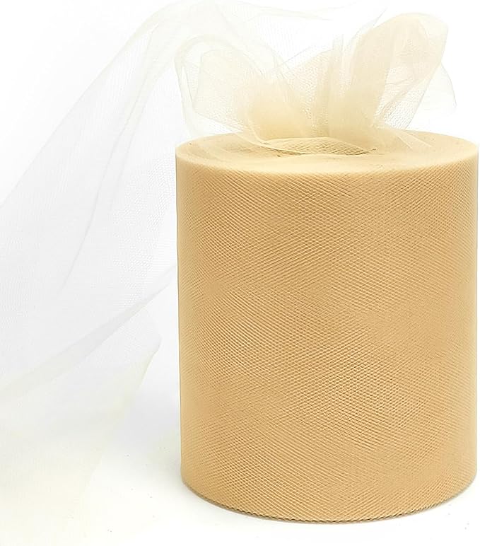 6" x 200 Yards Beige Tulle Fabric Rolls, Beige Spool Tulle Ribbon for DIY Tutu Skirt Wedding Decoration Baby Shower Birthday Party Backdrop Gift Wrapping Bow Craft Supplies