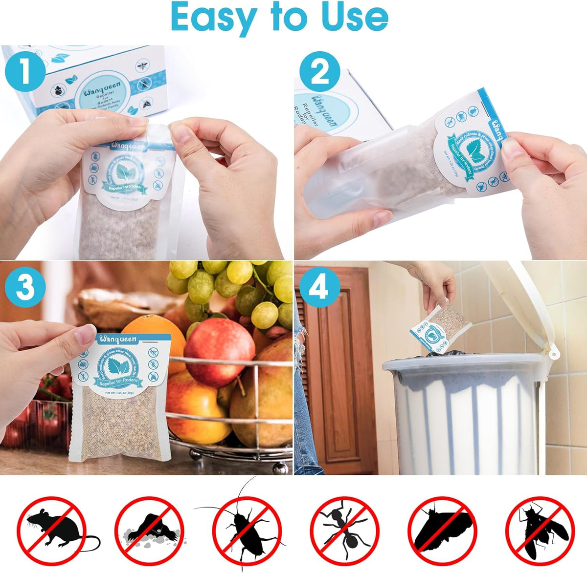 8 Pack Mouse Repellent Pouches with Peppermint Oil, Rodent Repellent, Mice Repellent Indoor& Outdoor, Best Mouse Deterrent, Natural Rat Repellent Indoor - Safe for Pets and Kids