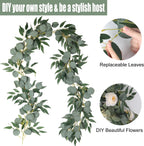 RECUTMS 2Pack Artificial Eucalyptus Garland with Willow Leaves 6Feet Fake Hanging Plant Silk Eucalyptus Willow Leaves Ivy Garland Faux Greenery for Indoor Outdoor Wedding Party Home Table Arch Decor