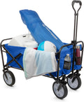 Collapsible Wagon - Grocery Cart on Wheels - Portable Beach Wagon, Folding Garden Trolley or Shopping Cart - Wagons Carts Foldable by Pure Garden (Blue)