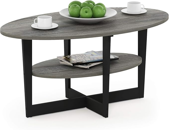 Furinno Coffee Table, 1-Pack, French Oak Grey/Black