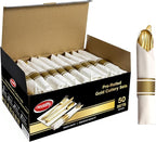 Neatiffy 50 Pack Gold Plastic Silverware Set, Pre Rolled Napkin and Cutlery Set with 50 Forks, 50 Knives, 50 Spoons, 50 Napkins, Utensils, Silverware for Parties, Weddings and Birthdays