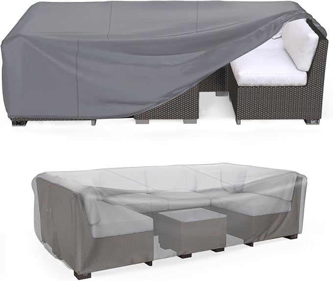 Mrrihand Heavy Duty Patio Furniture Covers, Outdoor Furniture Covers Waterproof Sectional Sofa Set , Patio Table and Chair Set Cover 118"L×57"W×28"H,Grey