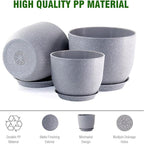 Flower Pots 9/8/7.5inch, Set of 3 Modern Decorative Plastic Planters with Drainage Holes and Saucers for Garden House Plants, Plant Pots for Indoor Outdoor Plants, Speckled Grey