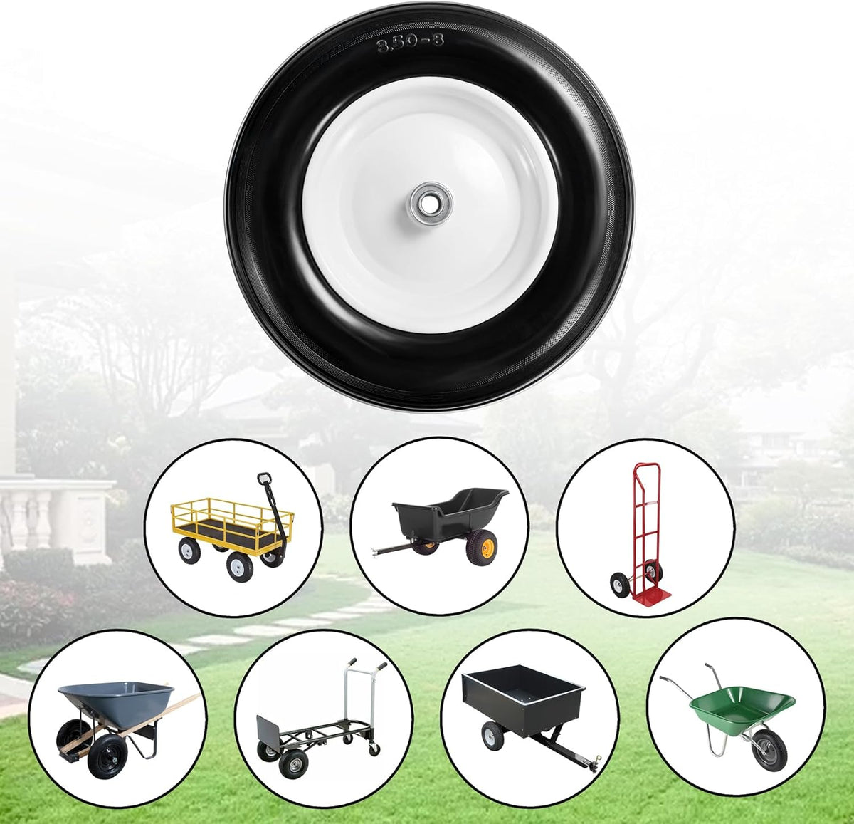 (2-Pack) Fits 4.80/4.00-8, 3.50/2.50-8, 4.00-6, 4.00-8 Wheelbarrow Wheels,14.5" Wheelbarrow Flat Free Tire, with 3/4" & 5/8" Bearing,3" Hub for Garden Cart Trolley Wagon Lawn Mower