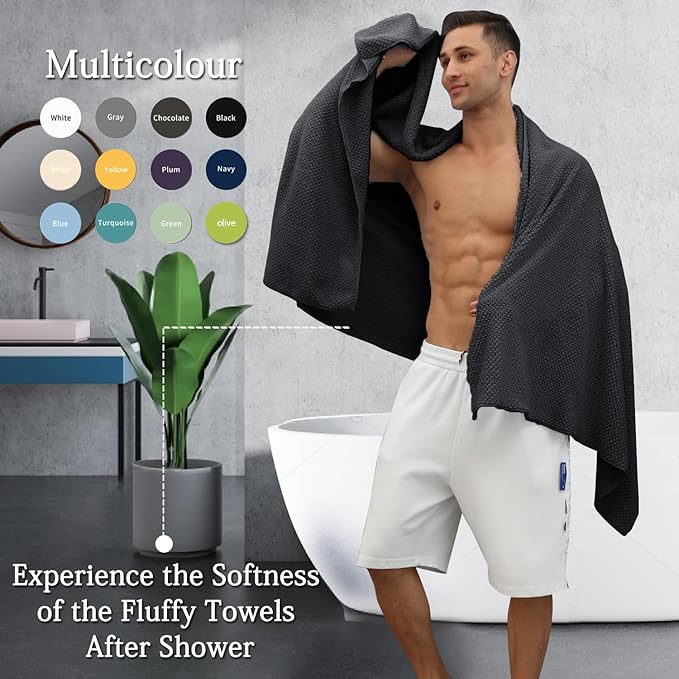 Black Bath Towels Set 35x70 Inches - Luxury 600 GSM Oversized Bath Sheet Towel,Extra Large Microfiber - Quick Dry,Highly Absorbent,Super Soft Shower Towels Spa Hotel Bathroom Towel Set (4-Pack)