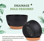 Vanslogreen Plant Pots 12inch Self Watering Pots, Set of 2 Plastic Planters with Drainage Holes and Saucers, Flower Pots for Indoor Outdoor Plants (Black)