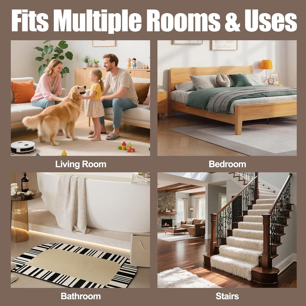 Premium Rug Grippers & Carpet Tape – 16PCS Square Anti-Slip Pads for Area Rugs, 3.9 Inch, Prevent Curling & Sliding, Ideal for Hardwood, Tile, Marble, and Laminate Floors