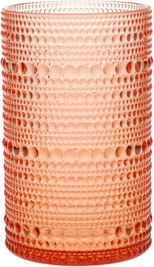 FORTESSA Orbetto Outdoor Hobnail Plastic Drinkware, 13 Ounce Iced Beverage Cocktail Glass (Set of 4), Break-Resistant Acrylic Drinkware Collection, Coral Blush