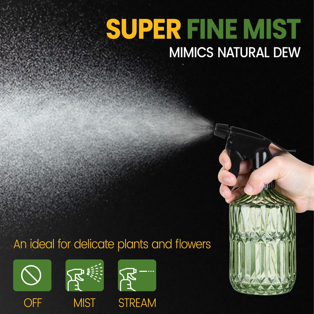 Sincengel Glass Plant Mister Bottle - 13.5 oz Refillable Leak Proof Water Spray Bottle for Indoor Plants, Spring Gardening,Cleaning, Hair, Pets Care with Adjustable Mist Nozzle (Green)