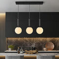 Modern Black Pendant Lights Kitchen Island Mid Century with Globe Pendant Light Milk White Glass Pendant Lighting for Living Room Bedroom Entryway (3 Lights)