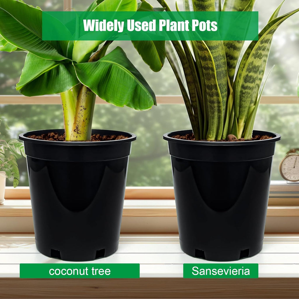 1.5 Gallon Plastic Nursery Pots, 7.5 Inch Round Plant Pots with Drainage Holes, 15 Pack Flower Pots for Outdoor Indoor Plants, Flowers, Gardening Gifts for Women, Black
