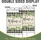 Artofy Welcome-ish Depends on Who You Are Large Decorative House Flag, Funny Family Buffalo Plaid Botanical Yard Garden Outside Decor, Humorous Burlap Outdoor Home Decoration Double Sided 28 x 40