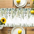 Sage Green Eucalyptus Cotton Linen Table Runner for Dining Kitchen,Farmhouse Leaves Botanical Floral Wedding Outdoor Party Tablerunners Decoration Dresser Scarf Coffee Tablecloth Runners 13x120 Inches
