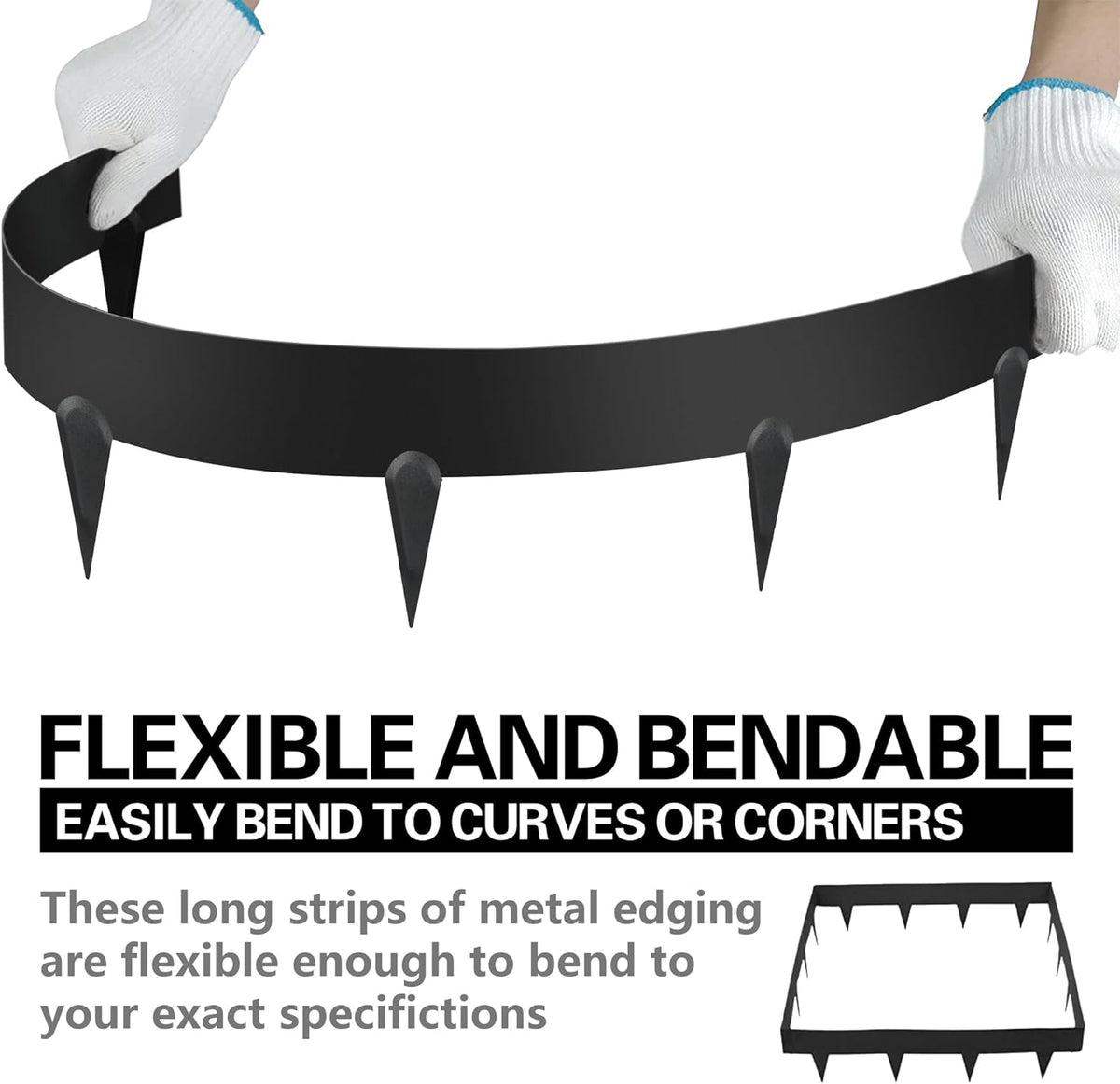 Worth Garden 10-Pack (34Ft Total) Galvanized Steel Landscape Lawn Edging - 6 in. H Bendable Metal Strips - Hammer-in 18-Gauge Flexible Black Edging Border - Yard Pathway Divider - Buckle Connection