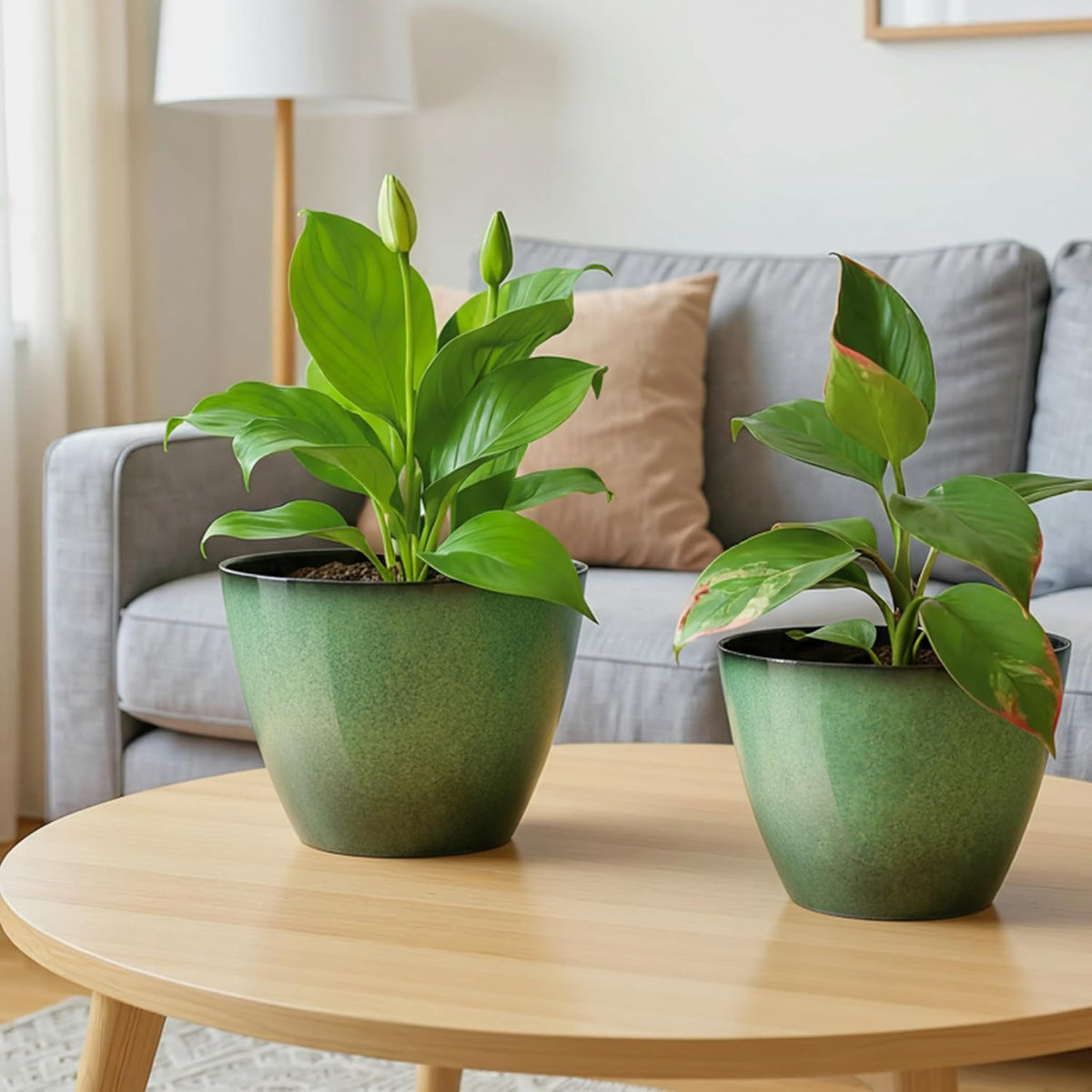 4 Pack 8 inch Plant Pots, Plastic Planter for Indoor Outdoor Plant with Drainage Holes and Saucers, Flower Pots for Garden Home Decor(Green, 4pcs)