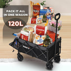 Collapsible Tailgate Wagon with Wheels, Compact Size Folding Utility Cart, 380LBS Capacity for Garden, Grocery, Beach, Camping – Portable Heavy Duty Cart(Black Gray)