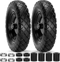 Upgraded 16" Flat Free Wheelbarrow Wheels and Tires, 4.80/4.00-8 Solid Tires with 5/8" & 3/4" Bearings,14"-16" Universal Fit Wheelbarrow Wheels for Wheelbarrows/Garden Trailer