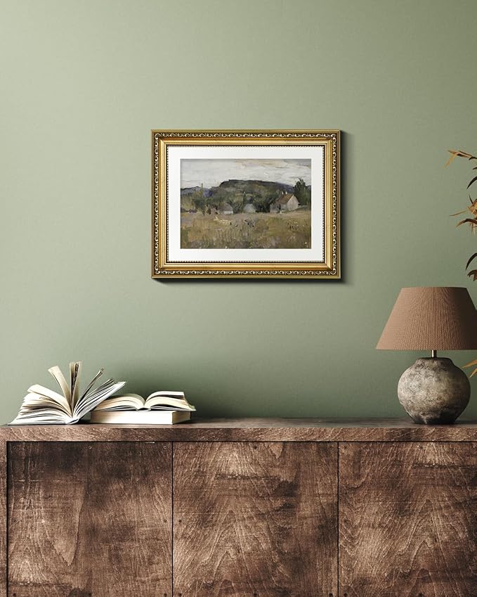 VIYYIEA Gold Framed Wall Art Canvas Print Home Decor Vintage Landscape Art Prints Wall Decor Abstract Serene Countryside Scene Wall Prints Mid Century Modern Decor for Living Room Bedroom 11x14in