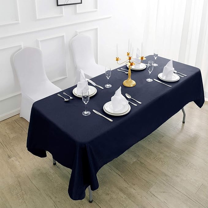 Rectangle Tablecloth 90x156 inch Washable Polyester Fabric Table Cloth for Wedding Party Dining Banquet Decoration（90x156, Navy）
