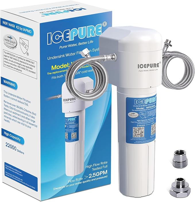 ICEPURE Under Sink Water Filter System, 3 Years or 22000 Gallons Ultra High Life NSF/ANSI 42 Certified, Removes Heavy Metals,Chlorine,Direct Connect Under Counter Drinking Water System, USA Tech