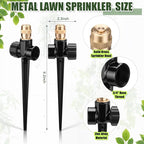 Tioncy 4 Pack Metal Lawn Sprinkler Automatic Garden Water Sprinkler on Spike Base 360 Degree Rotation with Adjustable Brass Nozzle for Lawn Garden Yard(Black)