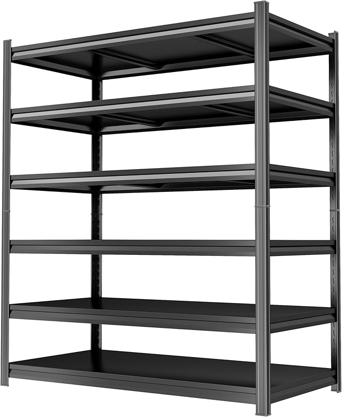 6 Tier Metal Garage Shelving Unit 82" H Storage Shelves Adjustable Heavy Duty Utility Rack Shelf Organizer Units and Storage Rack Renter Friendly Black Shelves